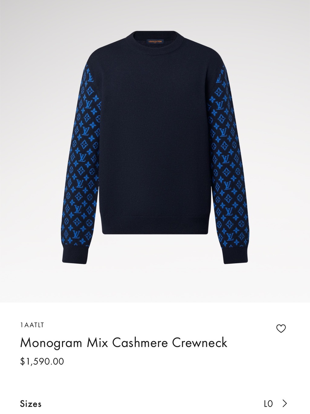 Louis Vuitton Navy Crewneck with Royal Blue Monogram Sleeves